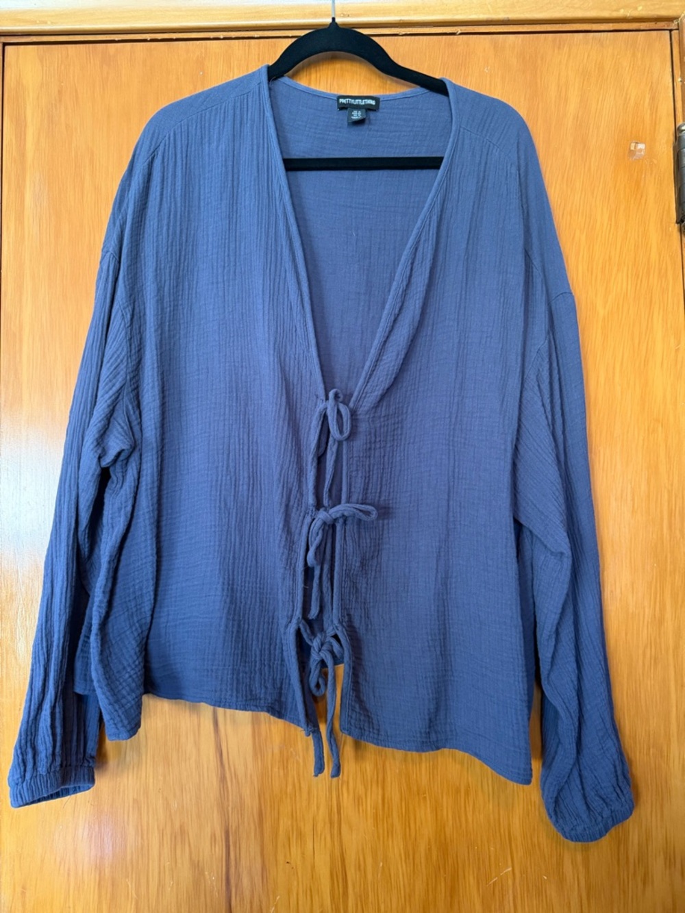 PrettyLittleThing Slate Blue Tie-Front Gauze Cardigan